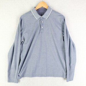 Untuckit Polo Mens Medium Blue Long Sleeeve Pima Cotton Preppy Stretch Heathered